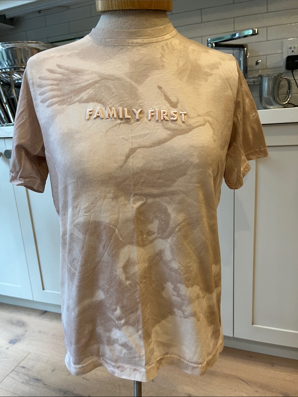Family First Milano Baroque Graphic Tee with raised embroidery Cream/Dusty Pink